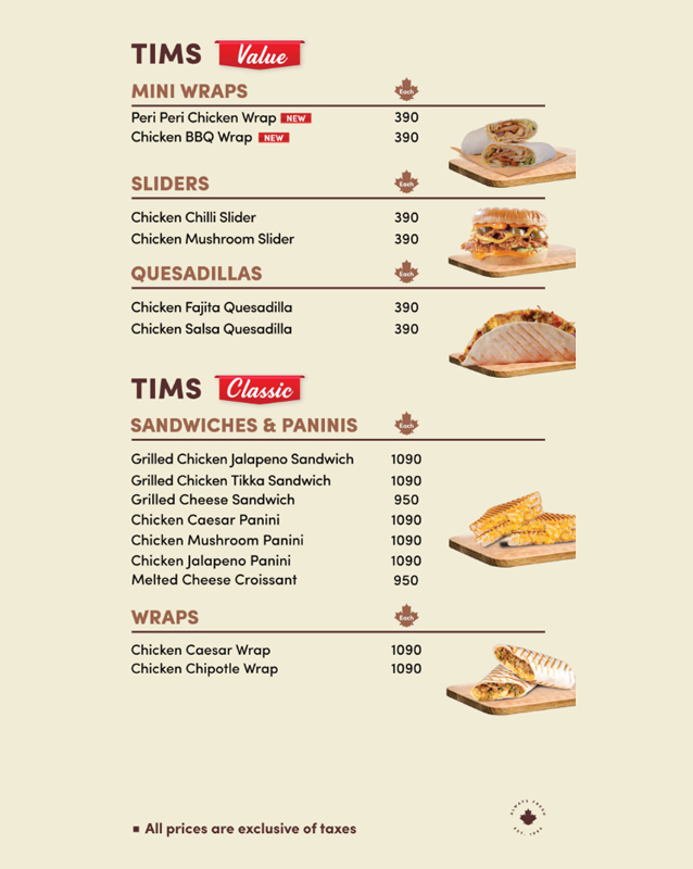 Tim Hortons menu