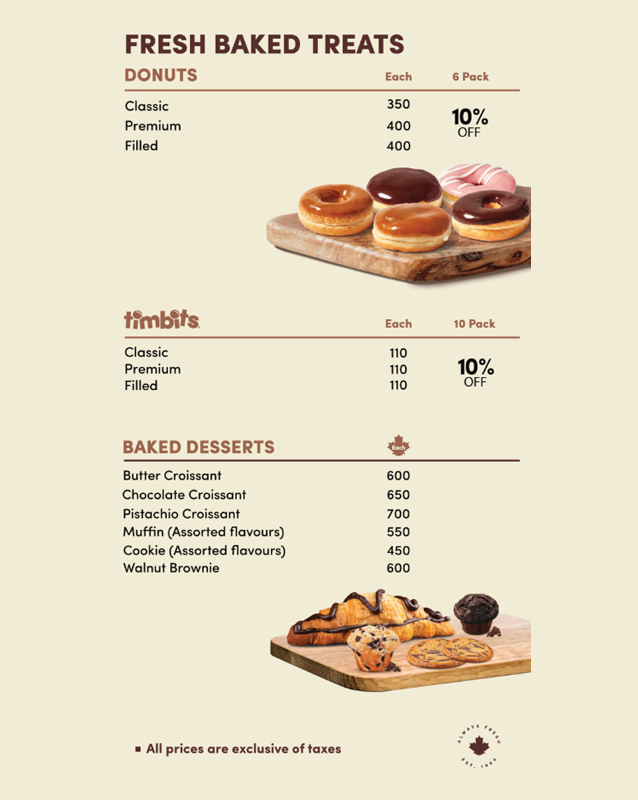 Tim Hortons menu