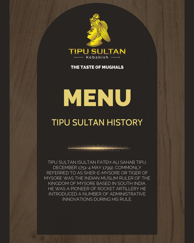 Tipu Sultan-Kebabish  menu