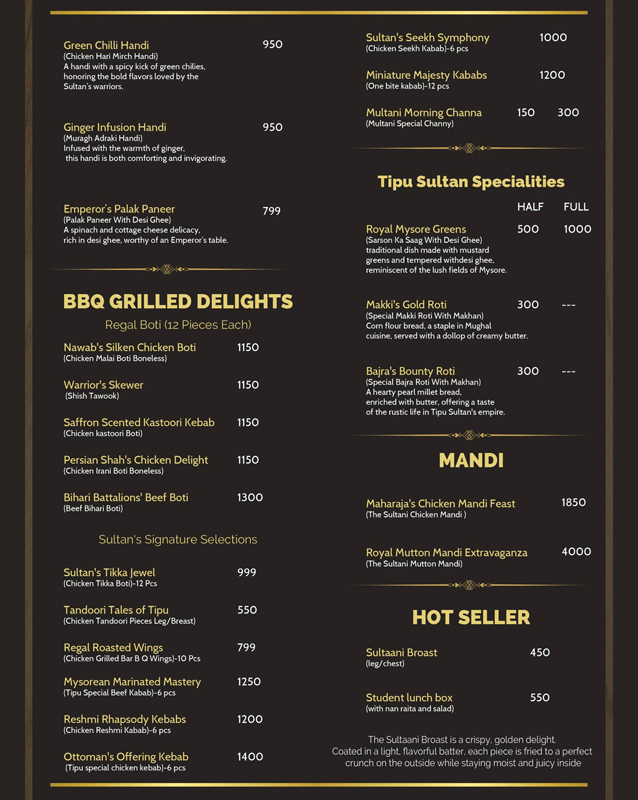 Tipu Sultan-Kebabish  menu