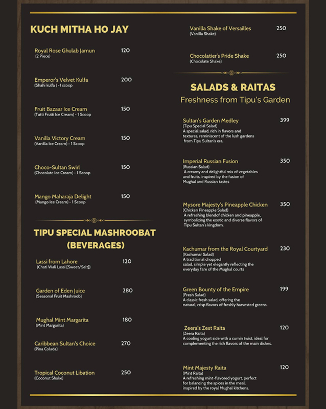 Tipu Sultan-Kebabish  menu