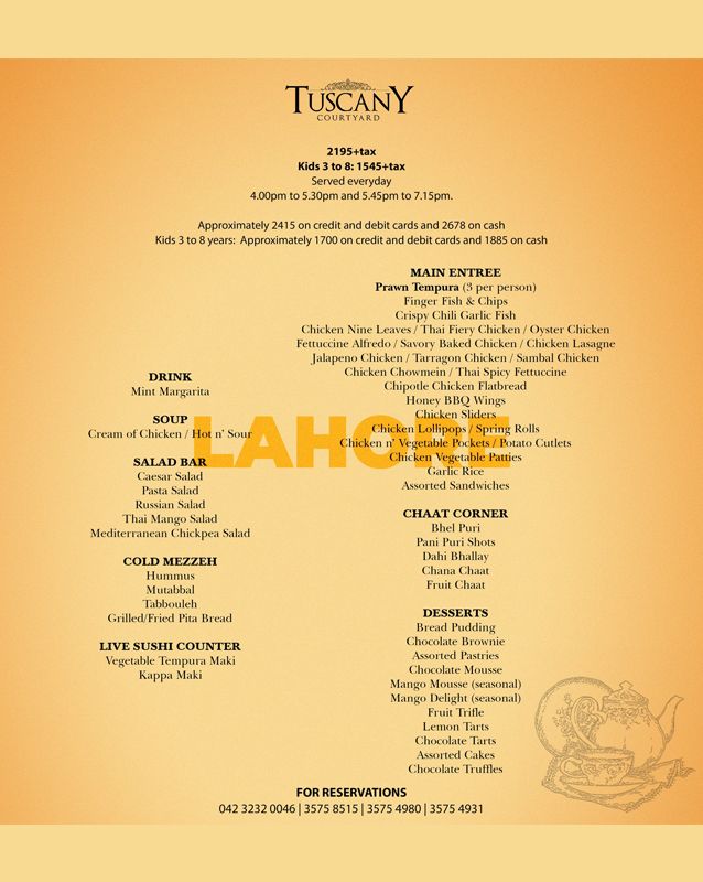 Tuscany Courtyard Lahore menu