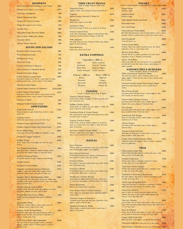 Tuscany Courtyard Lahore menu