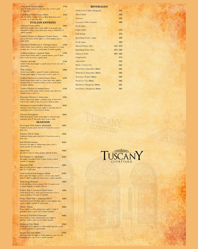 Tuscany Courtyard Lahore menu