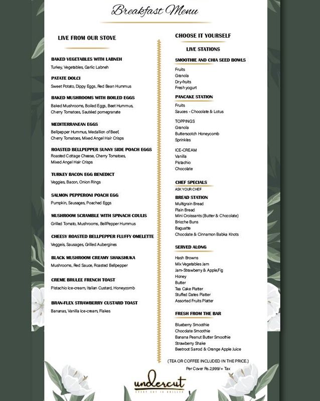Undercut Pakistan menu