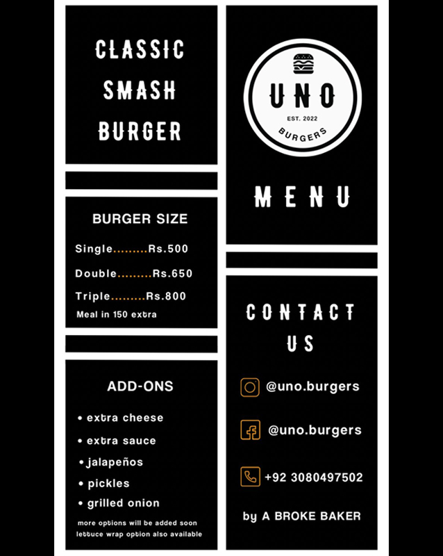 Uno Burgers menu