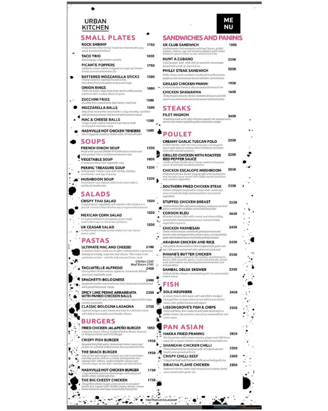Urban Kitchen Pakistan menu