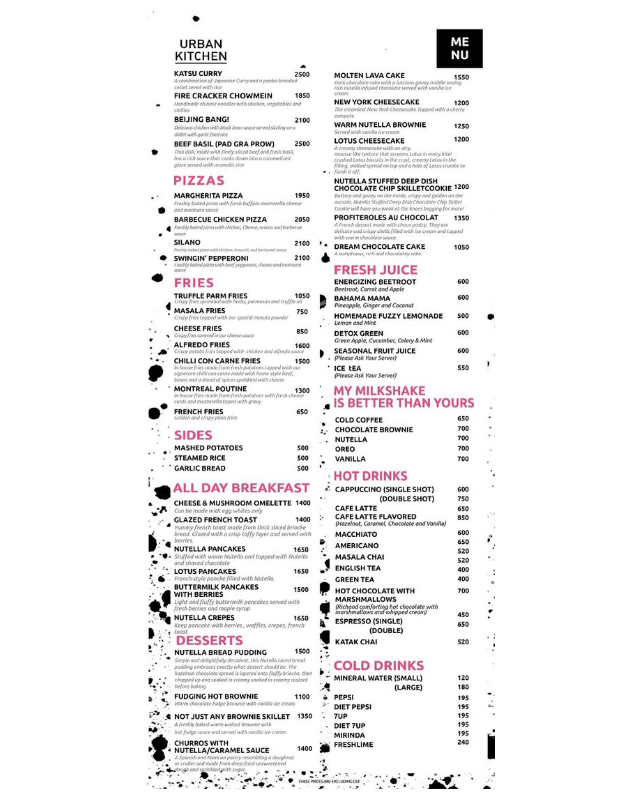 Urban Kitchen Pakistan menu