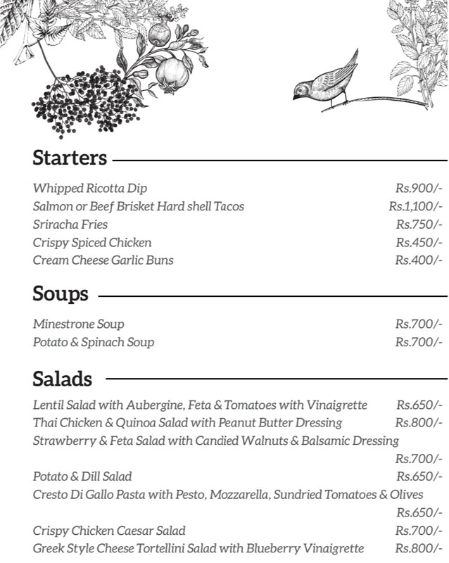 Vida Amavi  menu