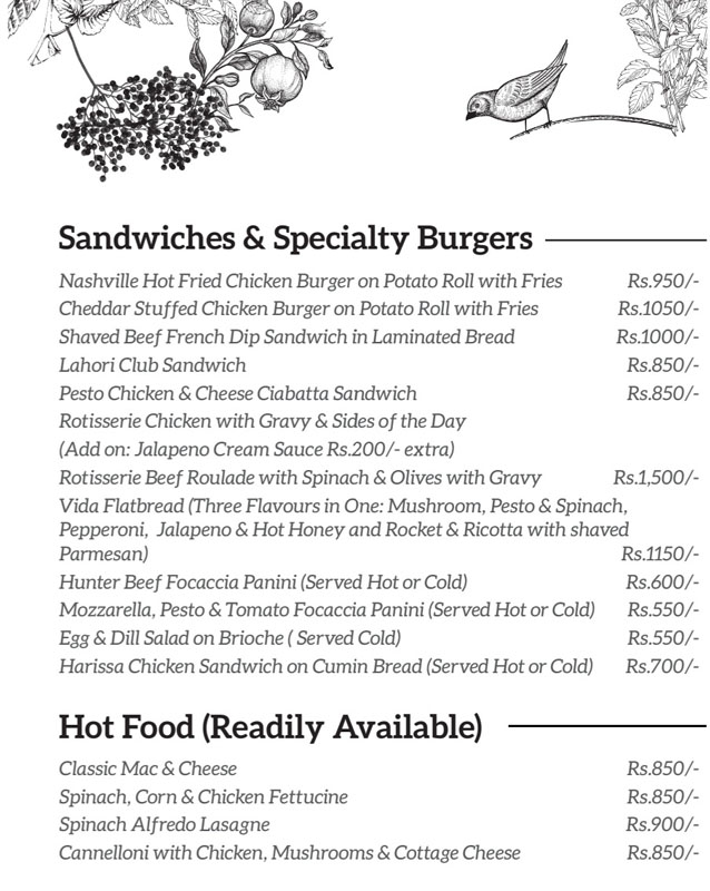 Vida Amavi  menu