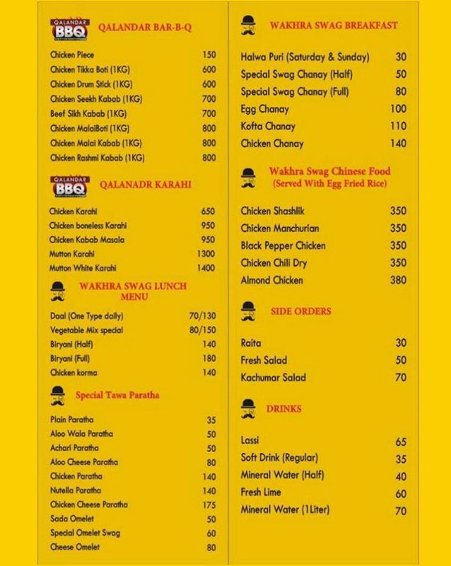 Wakhra Swag menu