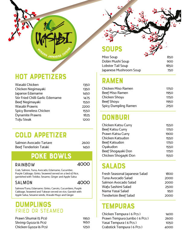 Wasabi menu
