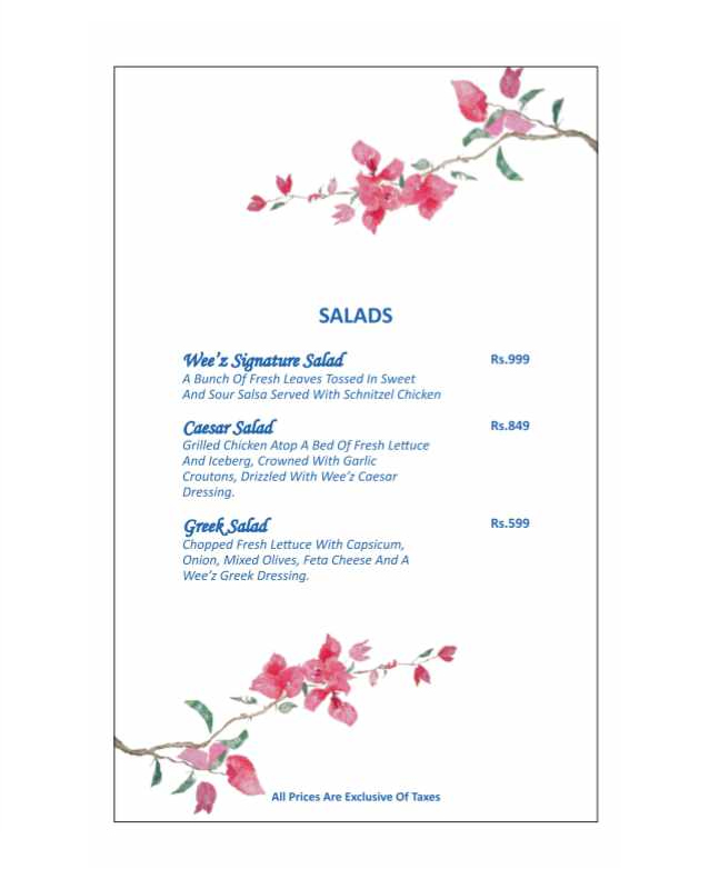 Weez Kitchenette  menu