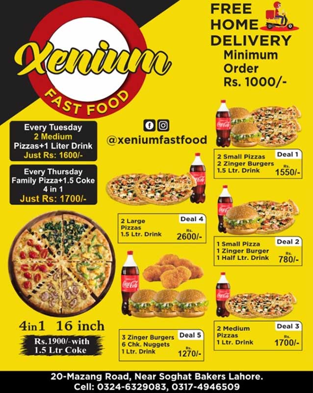 Xenium Fast Food  menu