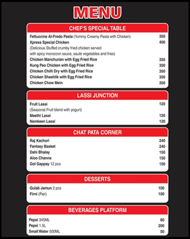 Xpress Chowpaty menu