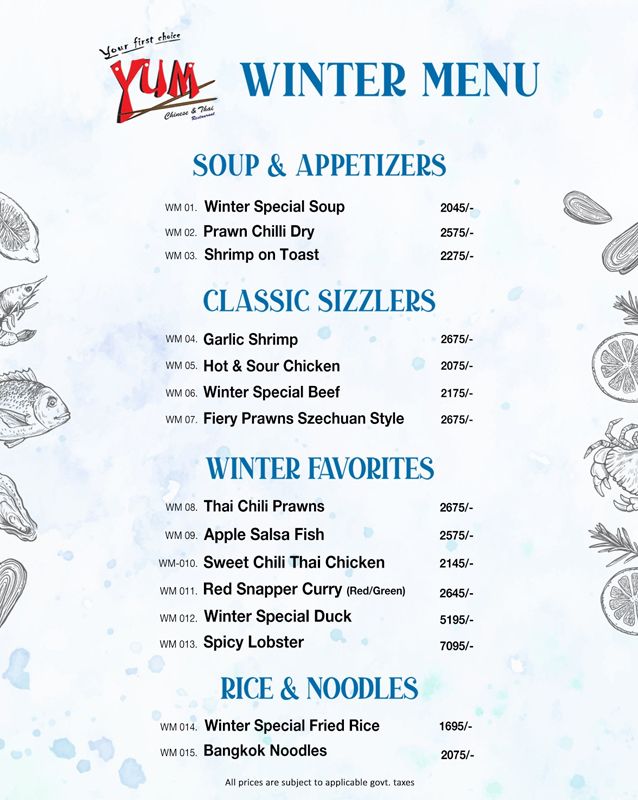 YUM Chinese & Thai menu