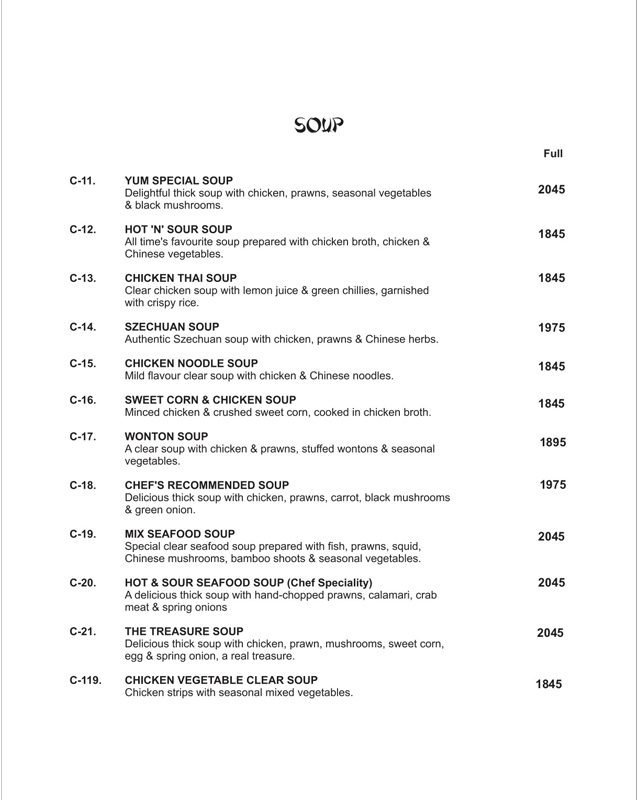 YUM Chinese & Thai menu