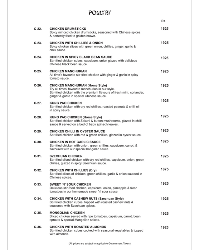 YUM Chinese & Thai menu