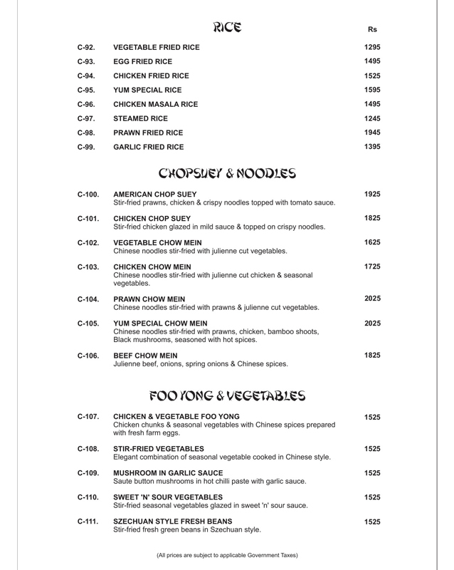 YUM Chinese & Thai menu