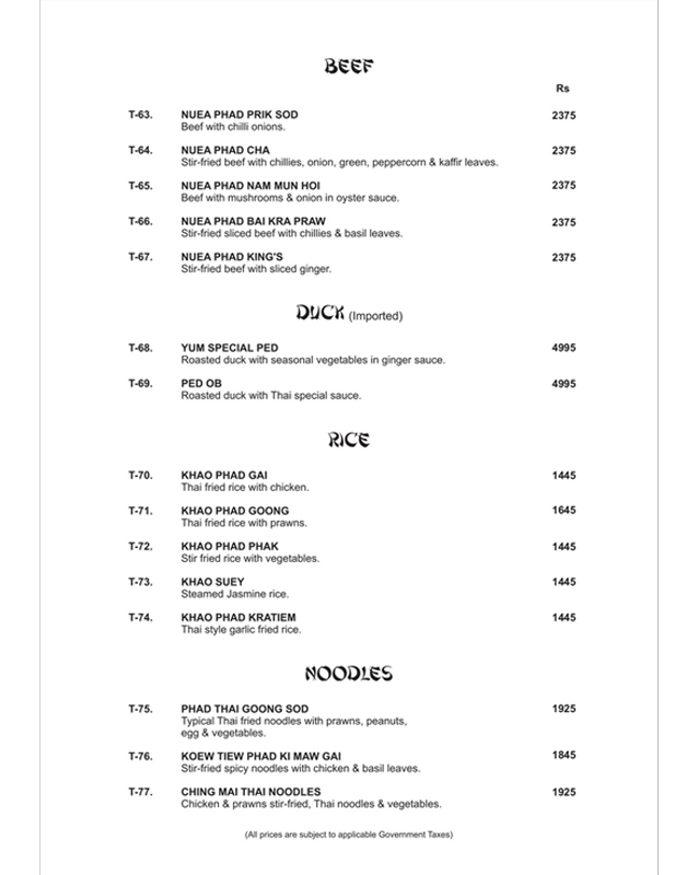 YUM Chinese & Thai menu