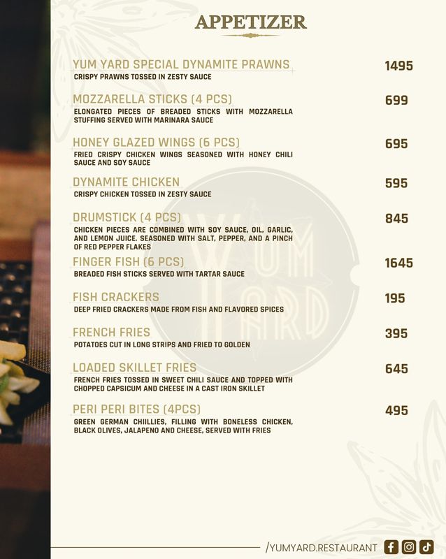 Yum Yard menu
