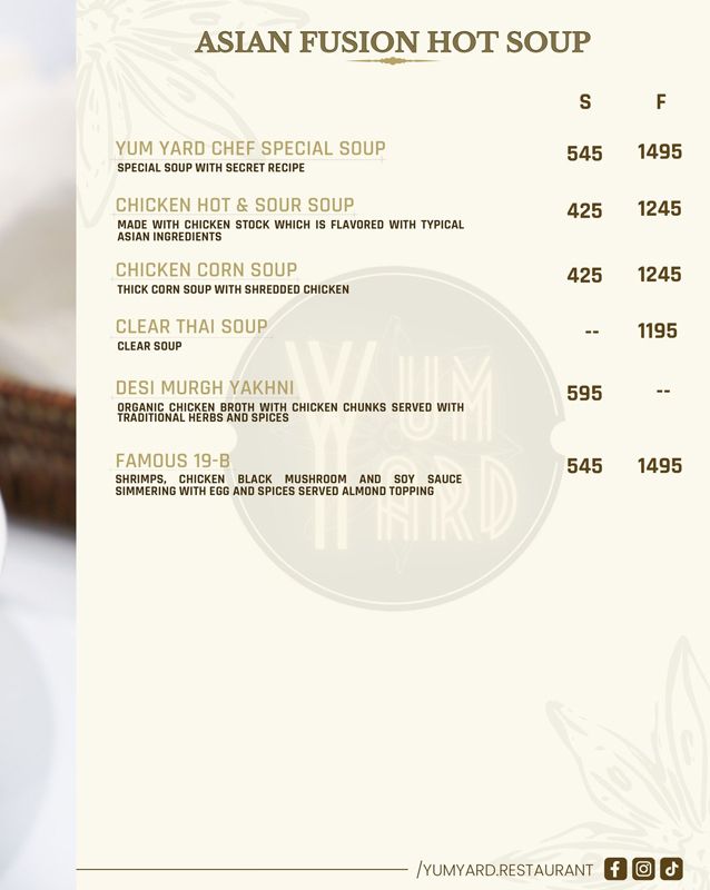 Yum Yard menu