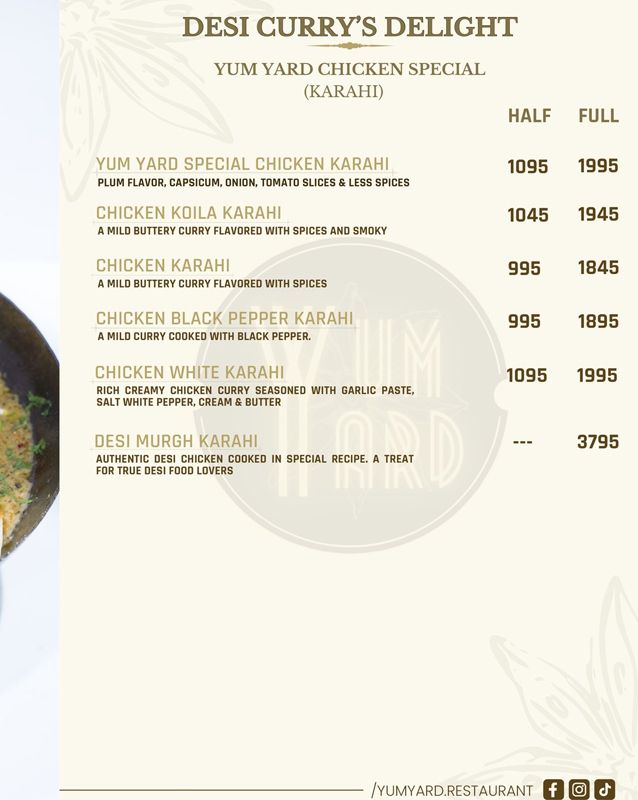 Yum Yard menu