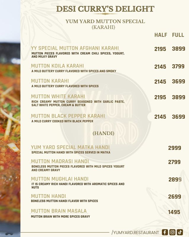 Yum Yard menu