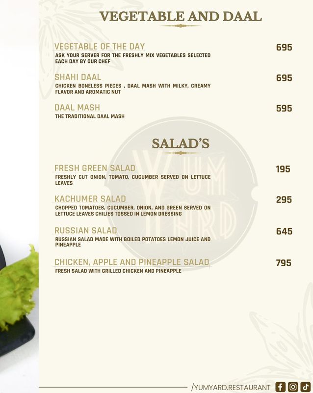 Yum Yard menu