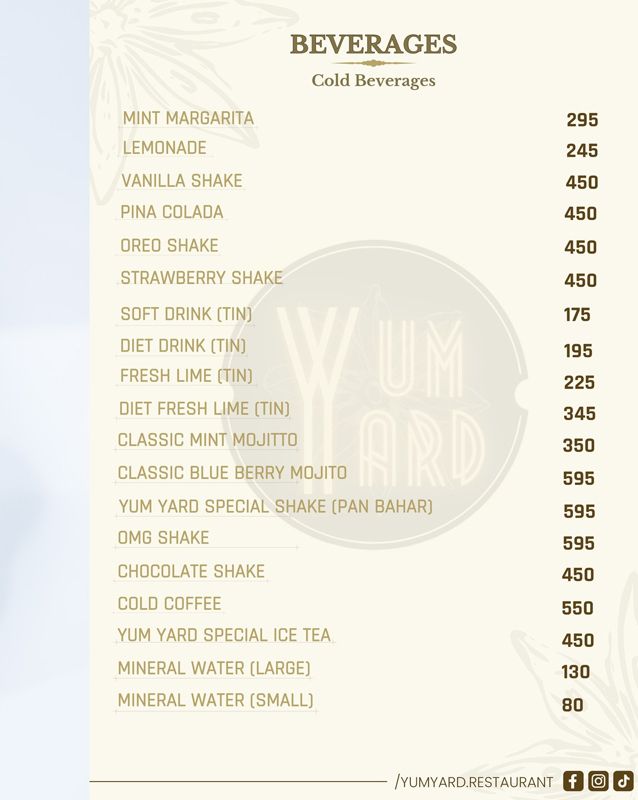 Yum Yard menu