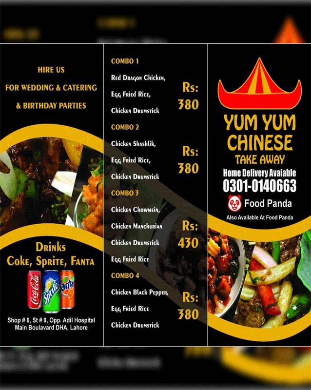 Yum yum Chinese menu
