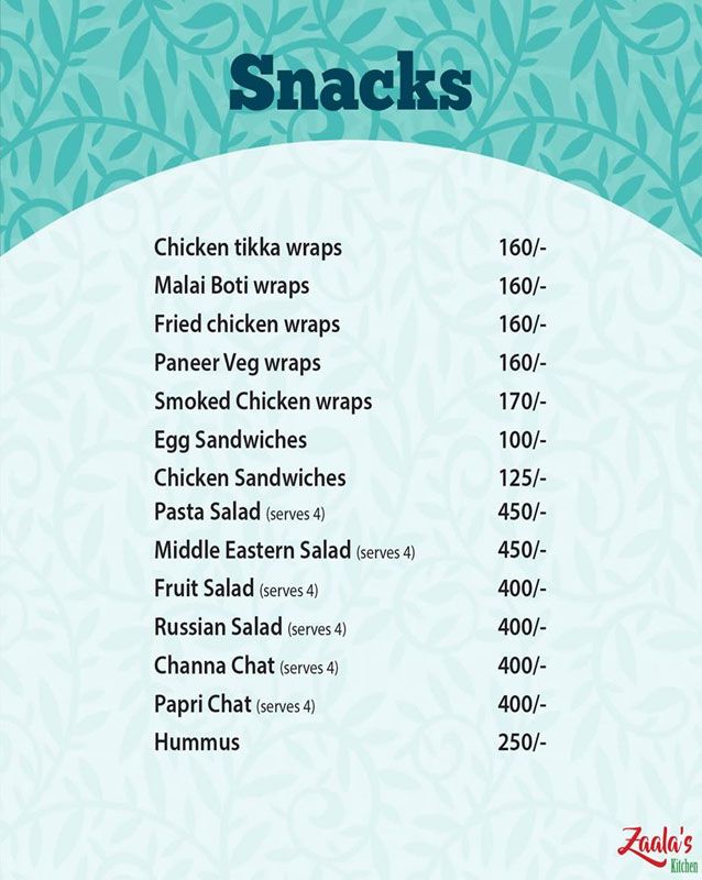 Zaalas Kitchen menu