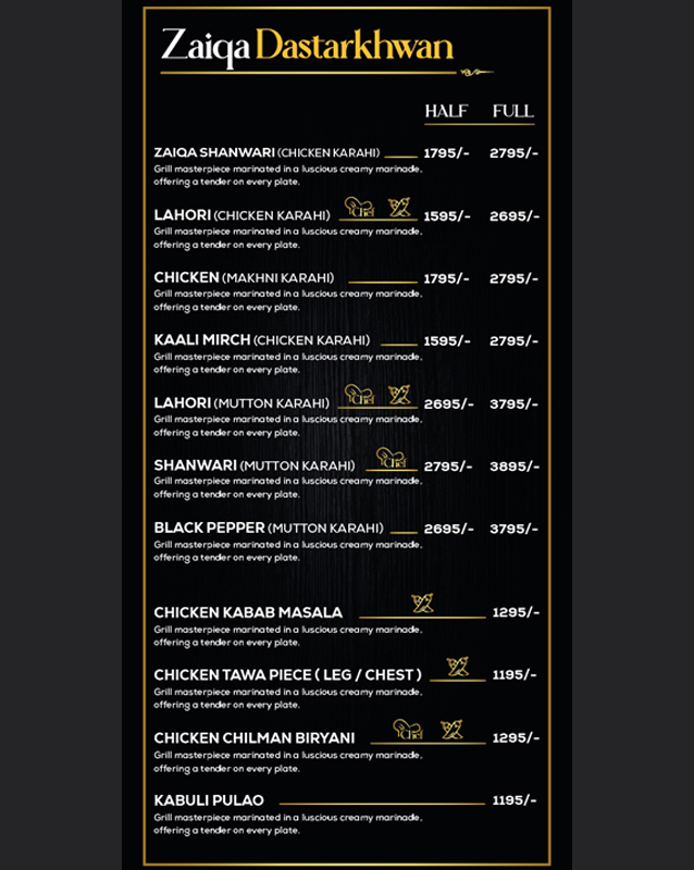 Zaiqa Bazaar menu