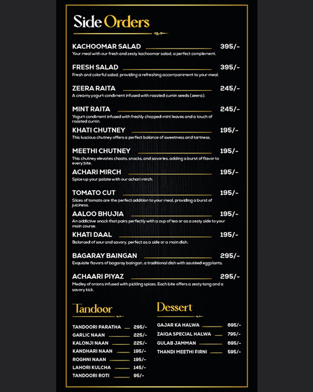 Zaiqa Bazaar menu