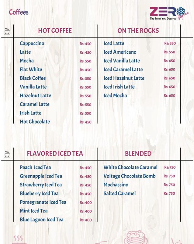 Zero Degree Lahore menu