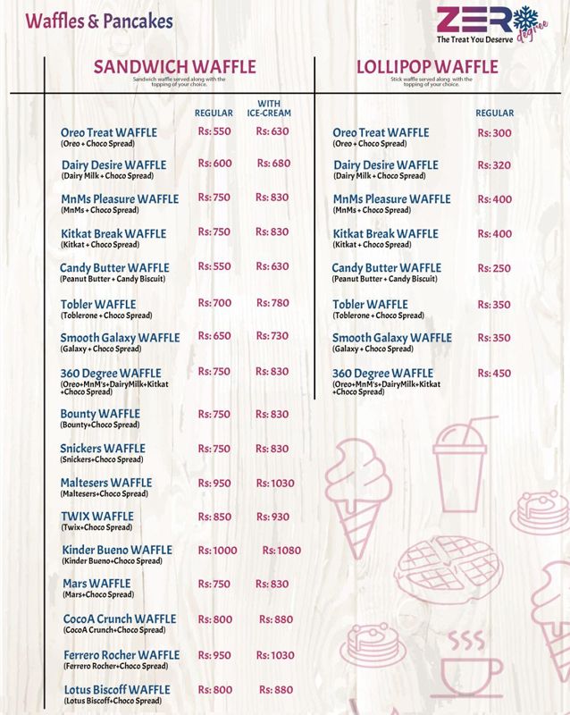 Zero Degree Lahore menu