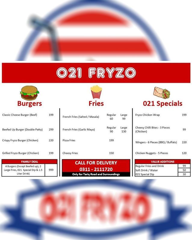 021 FryZo menu