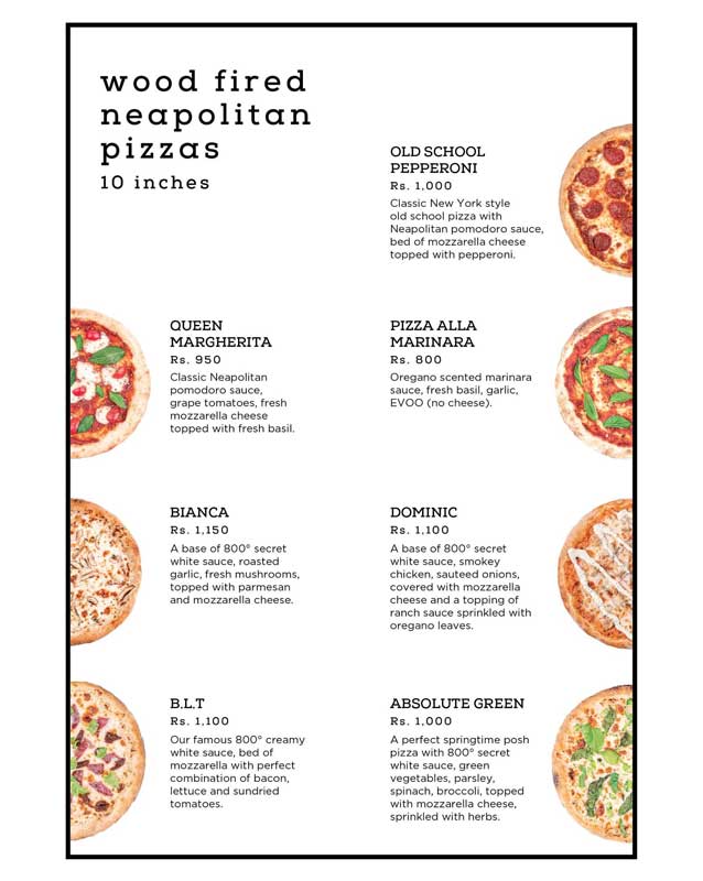 800 Degree Pizzeria menu