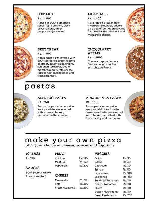 800 Degree Pizzeria menu