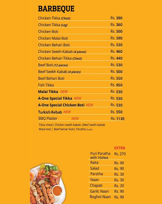 A-One Snacks menu
