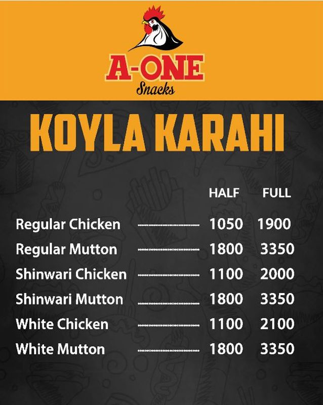A-One Snacks menu