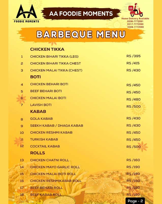 A.A Foodie Moments menu
