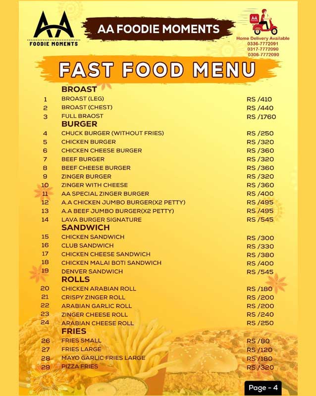 A.A Foodie Moments menu