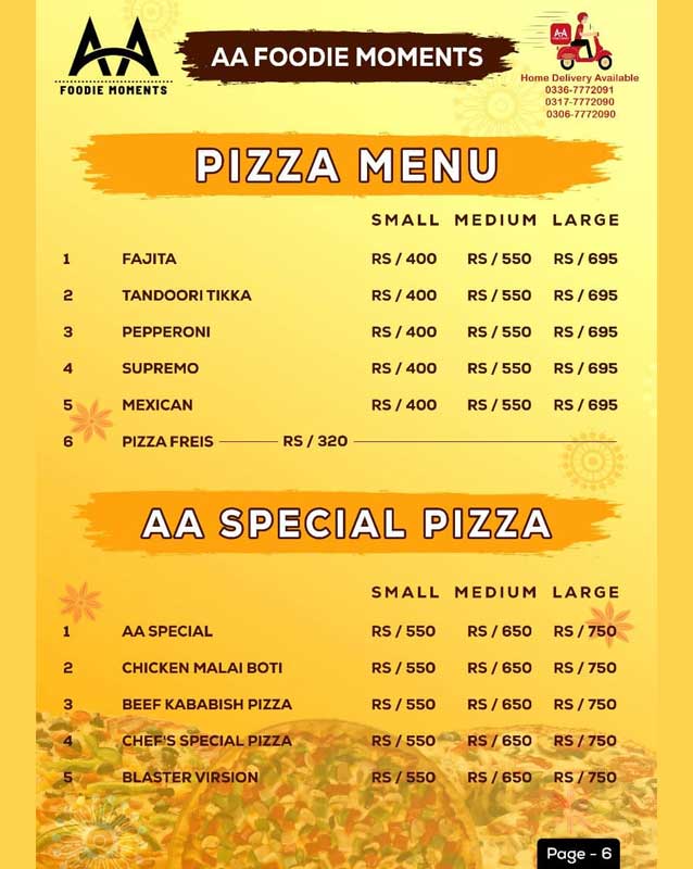 A.A Foodie Moments menu