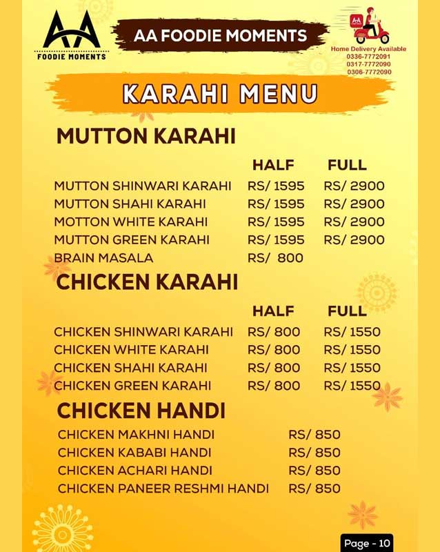 A.A Foodie Moments menu