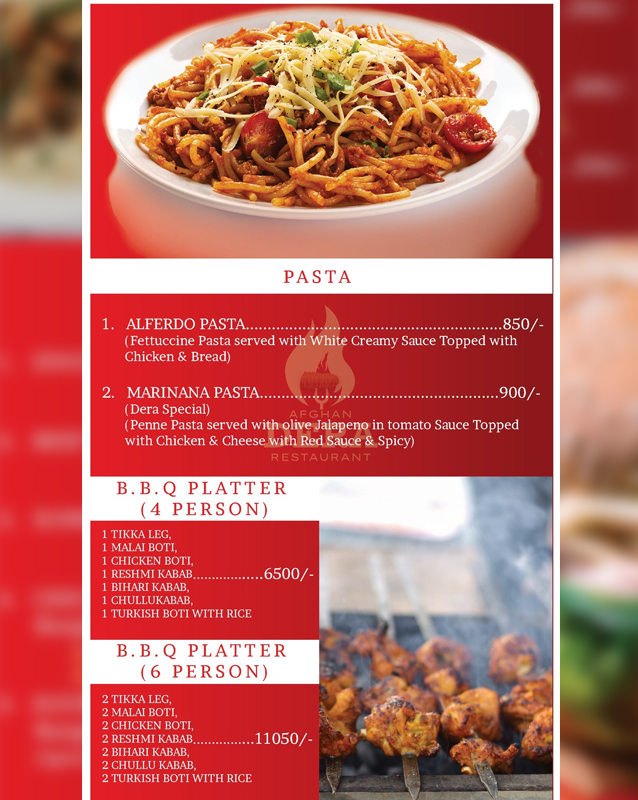 Afghan Dera Restaurant menu