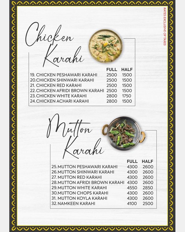 Afridi Inn menu