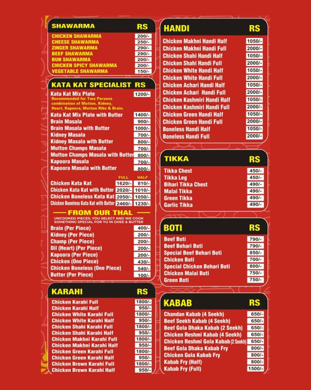 Agha Fast Food & BBQ Restaurant menu