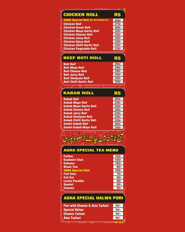 Agha Fast Food & BBQ Restaurant menu