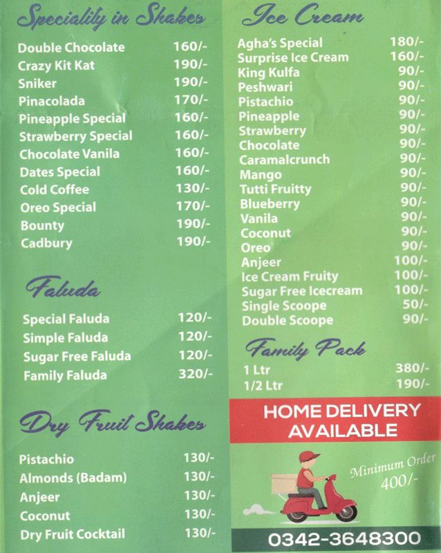 Agha Qasim juice menu